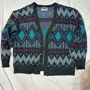 Vintage 90s Sweater Graphix Mens Cardigan Size L funky pattern